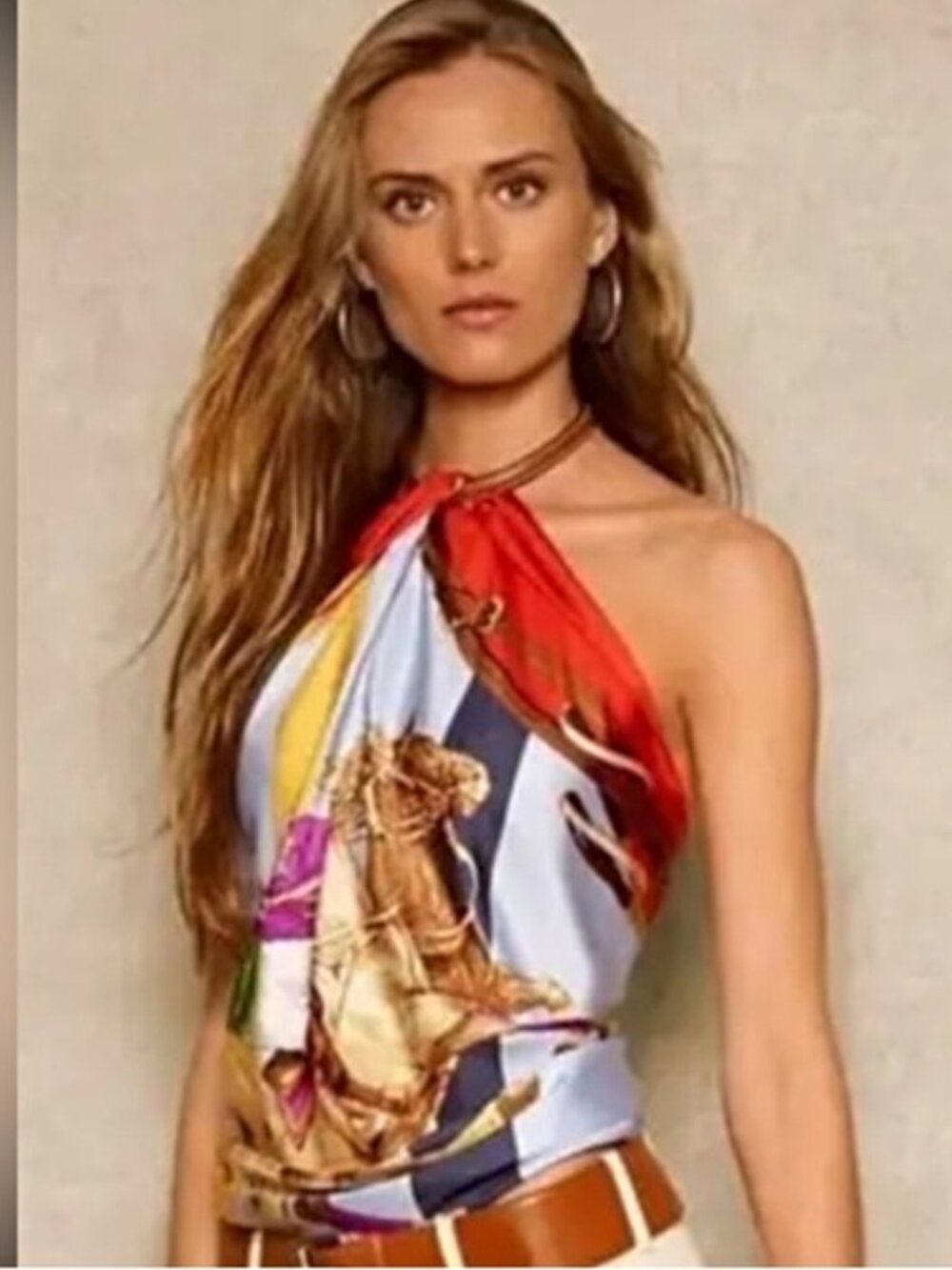 Ralph Lauren equestrian Polo horse halter silk scarf leather tunic dress top XS - Picture 2 of 12